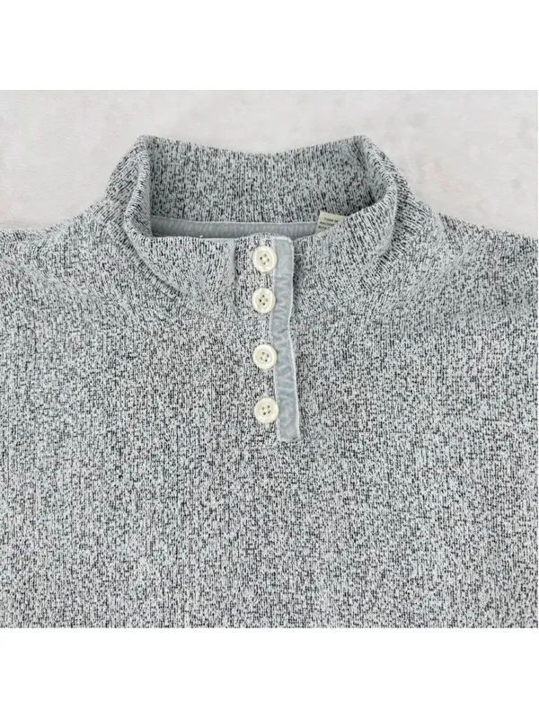 Orvis Heather Gray Pullover Button Mock Neckline Velvet Trim Cozy Comfy Medium - Image 3