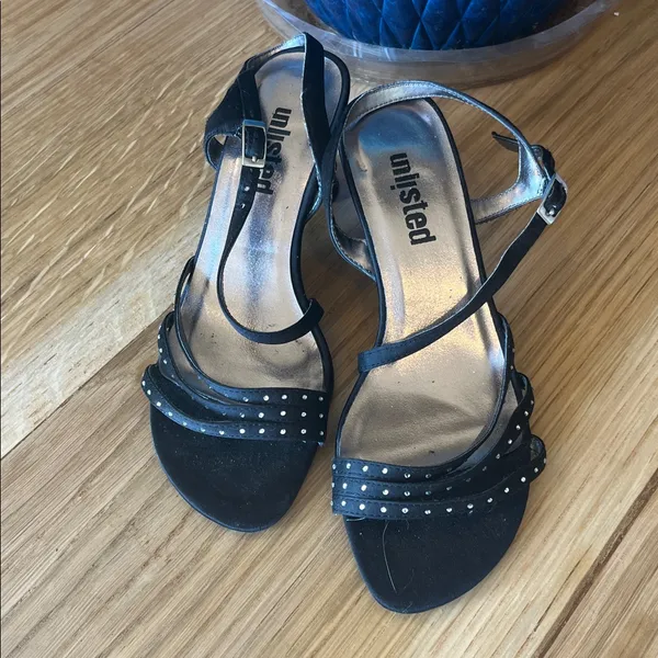 Unlisted Black Leather Sole Strappy Rhinestone Studded Dress Shoes Womens 6 - Image 5