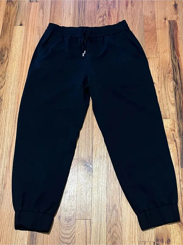 Zara Black Jogger Pants Size L Drawstring High Rise Cuffed Loungewear - Image 2