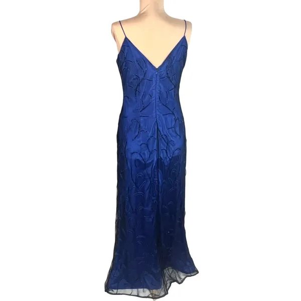 Vtg Beaded Gown Slip Dress Blue 12 Prom Whimsigoth Formal Goth Cassandra Stone - Image 8