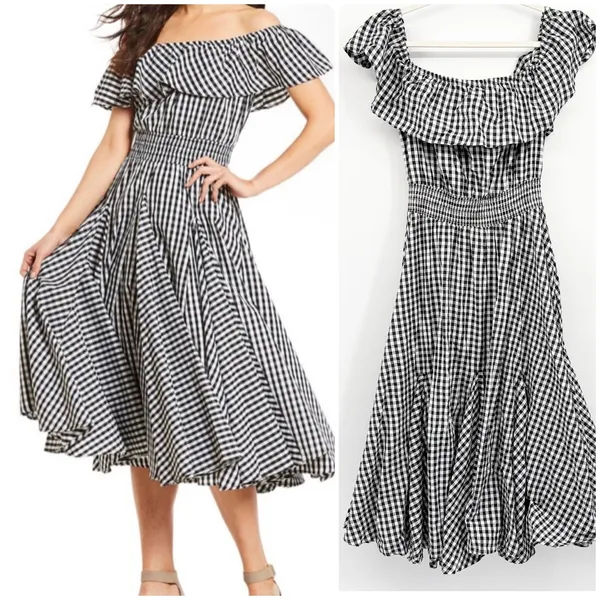 Chelsea & Theodore Womens Gingham Smocked Cottagecore Picnic Milkmaid Dress XL - Image 2