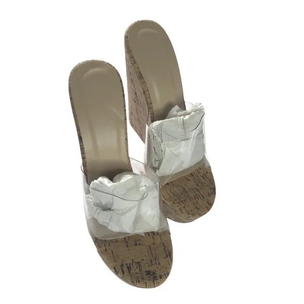 Clear Vinyl Cork Wedge Sandals Women EU 35 Open Toe Platform Slip On Heels Shoes - Image 5