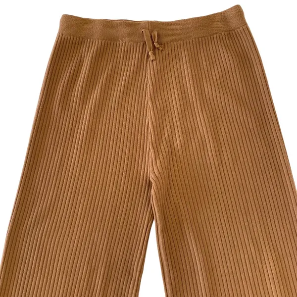 Cowasto Brown Knit Pants XXL Wide Leg Lounge Elastic Waist Cozy Soft - Image 3