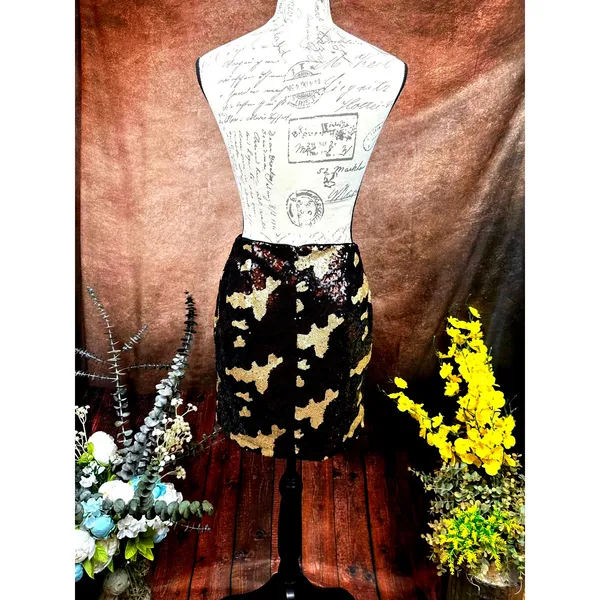 Three Eighty Two Sequined Camouflage Mini Skirt Brown Multi size S - Image 11