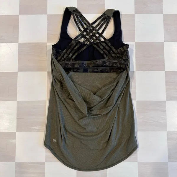 lululemon free to be wild built in bra tank top heathered camo green 4 - Image 5