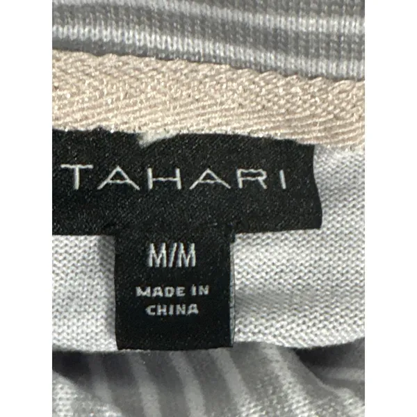 Tahari Womens M Pajama Set Gray White Stripe Button Front Top Pants 2 Piece - Image 6