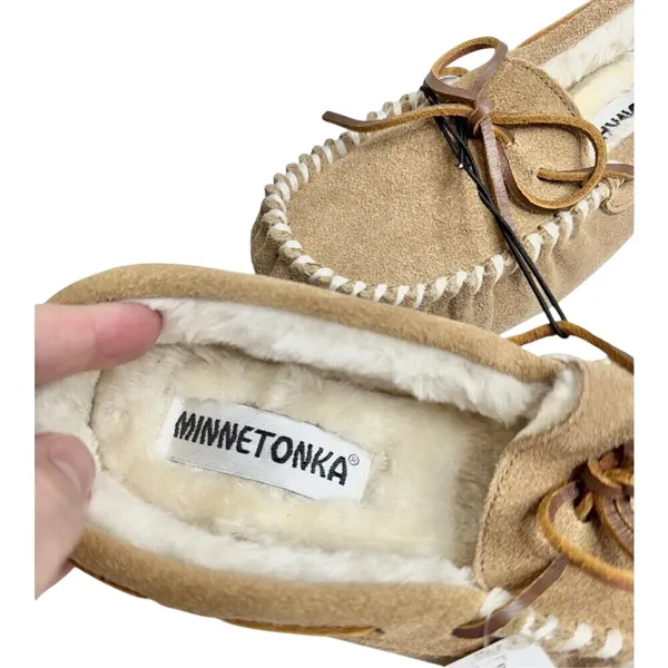 Minnetonka Cally Slipper Tan Suede Faux Fur Lined Moccasin Size 5M NEW - Image 7