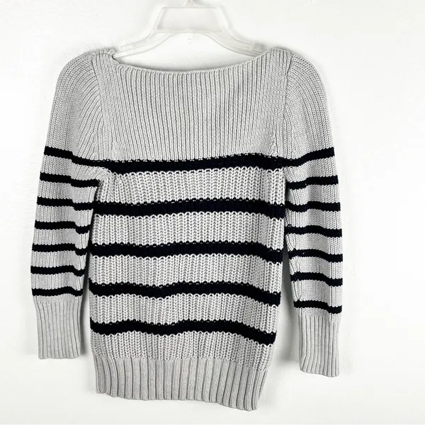 J. CREW Gray Striped Ripplestitch Knit Sweater Size Small Preppy Nautical Casual - Image 2