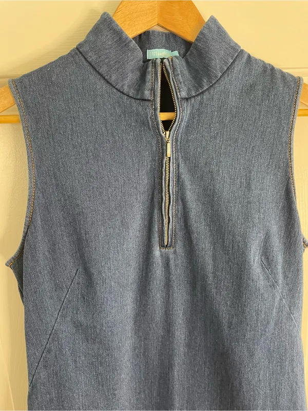 J. McLaughlin Sleeveless Dark Blue Denim Zip-Front Dress Size Large trad wife - Image 4