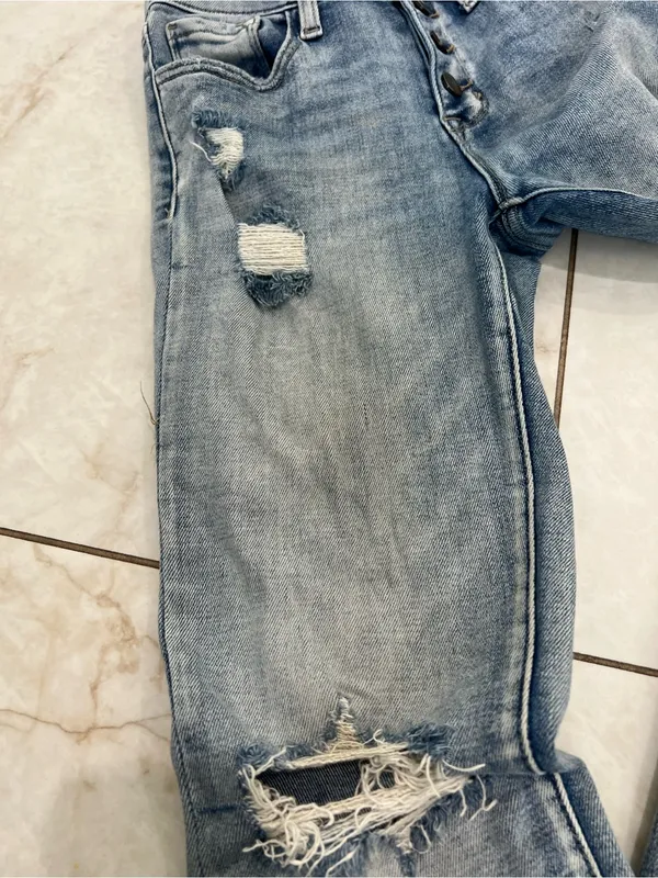 Altar'd State Blue Distressed Mid Rise Stretch Flare Jeans Size 7/27 - Image 4