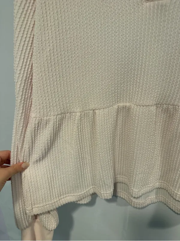 Thread & Supply Blush Pink Waffle Knit Collared Peplum Sweatshirt Size XL - Image 3