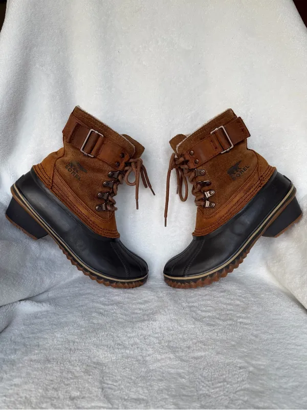 Sorel Fancy Lace II Womens Boots 6 Brown Waterproof Leather Lace Up Duck - Image 7