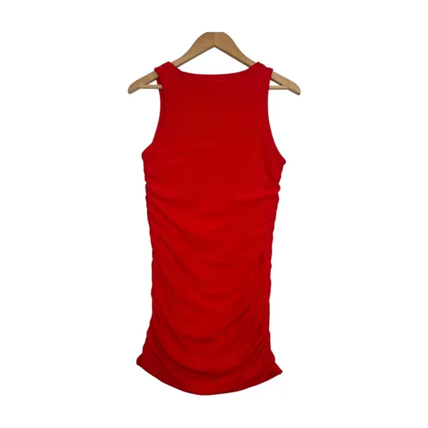 Beyond Yoga Tank Dress Womens Medium Red Ruched Fitted Stretch Athleisure Sporty - Image 2