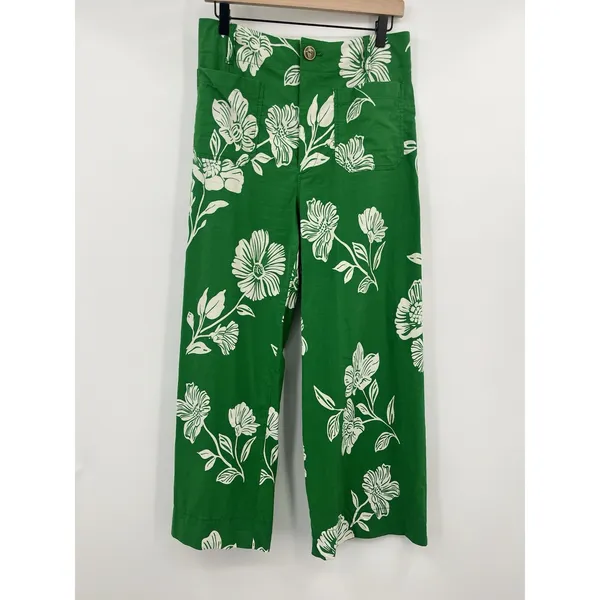 Women's Pants Marve Green Colette 30 Floral High Waist Crop Resort Kelly Bright - Image 2