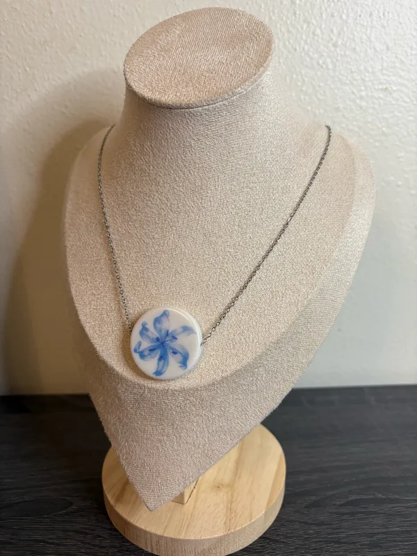 Handmade Blue Flower Necklace | Waterproof & Tarnish Resistant - Image 4