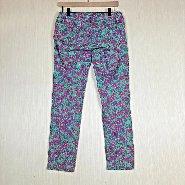 Lilly Pulitzer Worth Skinny Mini Pants Green Pink Floral Ankle Size 0 - Image 8