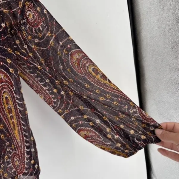 Lucky Brand Womens Paisley Sheer Split Neck Long Sleeve Blouse Multicolor Medium - Image 6