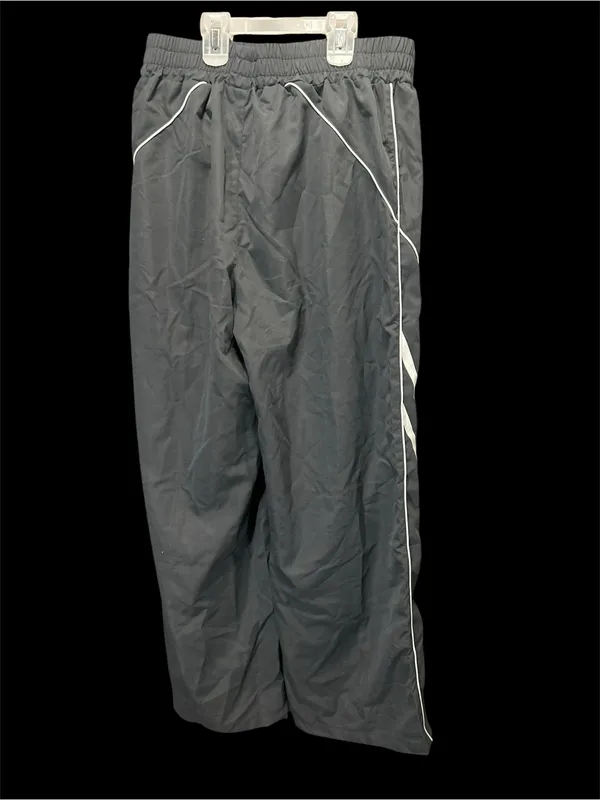 Y2K Grey Baggy Parachute Track Pants Womens M Wide Leg Piping Stripe Streetwear - Image 2
