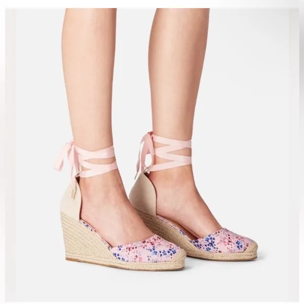 JustFab Pink Floral Wedge Espadrilles - Image 2