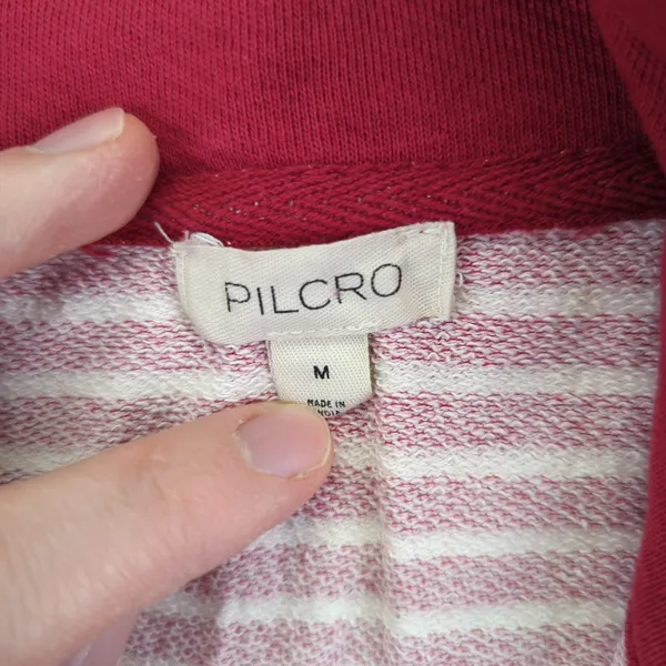 PILCRO Collared Half Zip Red Striped Cropped Quarter Pullover Sweatshirt‎ Medium - Image 6