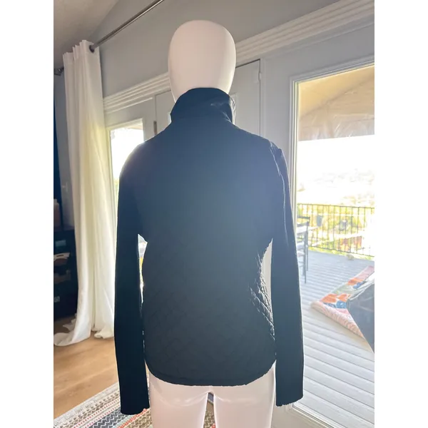 San Joy USA Black Quilted Zip Jacket Women’s Medium Knit Sleeves - Image 2