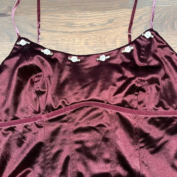 wild fable Wine Satin Floral-Trim Crop Cami - Image 2