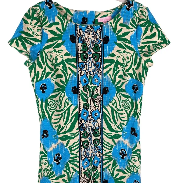 Lilly Pulitzer Layton Sea Oat Ikatty Ikat Engineer Print Shift Dress Size Medium - Image 8