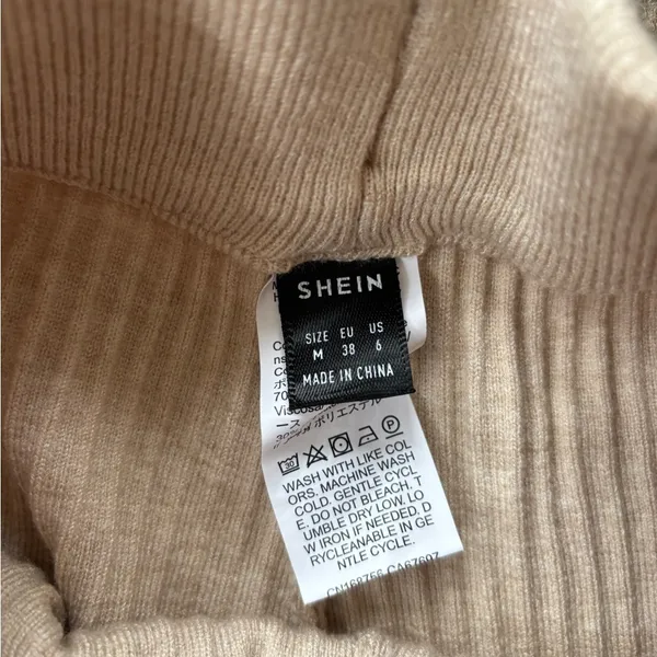 SheIn Cream Ribbed Knit Pants - Image 3