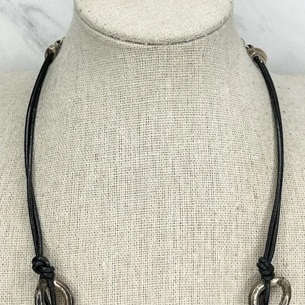 Chico's Gold and Silver Tone Double Strand Black Cord Necklace - Image 3