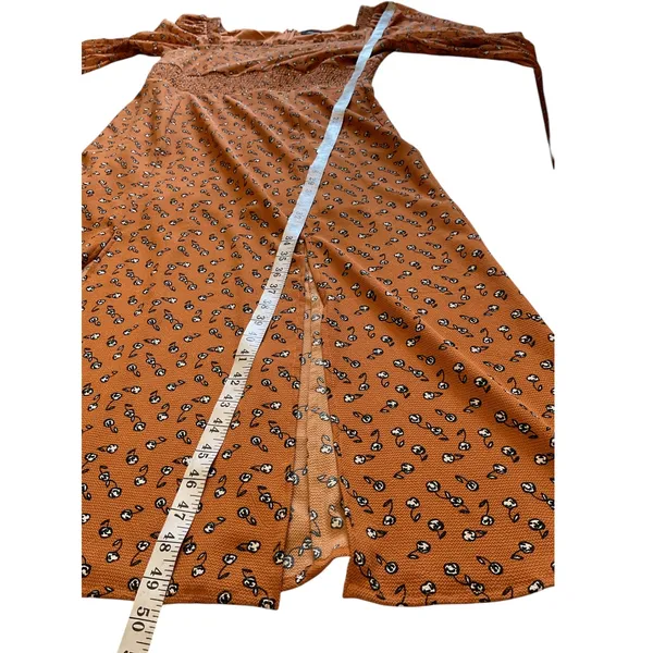 French Connection Dress Orange Floral Square Neck‎ Long Sleeve Midi - Image 7