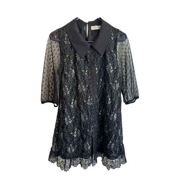 Simply Couture Black Lace Peter Pan Collar Mod Mini Dress Small - Image 13