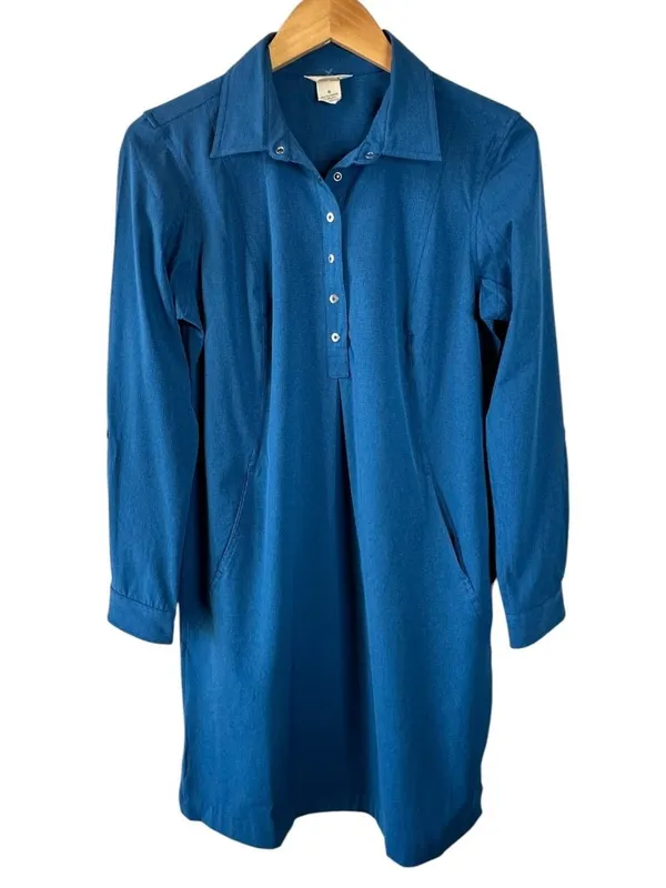 Duluth Trading Blue Performance Shirt Dress Collared Long Sleeve Pockets Size S - Image 2