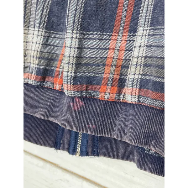 Oli & Hali Plaid Blue Bomber Jacket Small Full Zip Mixed Media Shacket - Image 4