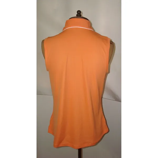 NWT New Lady Hagen Golf Top Sleeveless Piped Polo Orange Mandarin Button S - Image 3