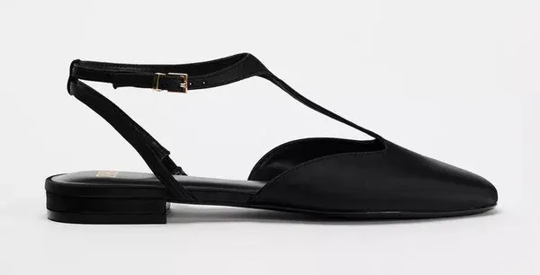 NWT BLACK SATIN EFFECT mary jane–style T-strap FLAT SHOES SIZE 7.5 - Image 3