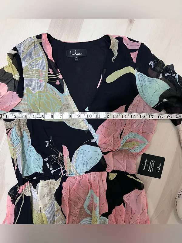 Lulus NWT Women Medium Black Pink Floral Lily Print Maxi Dress Summer Wedding - Image 11