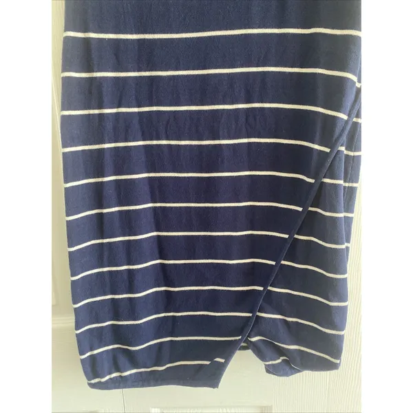Andrew Marc Striped Sweater Dress Womens Size L Navy Blue Nautical Cotton Wrap - Image 2