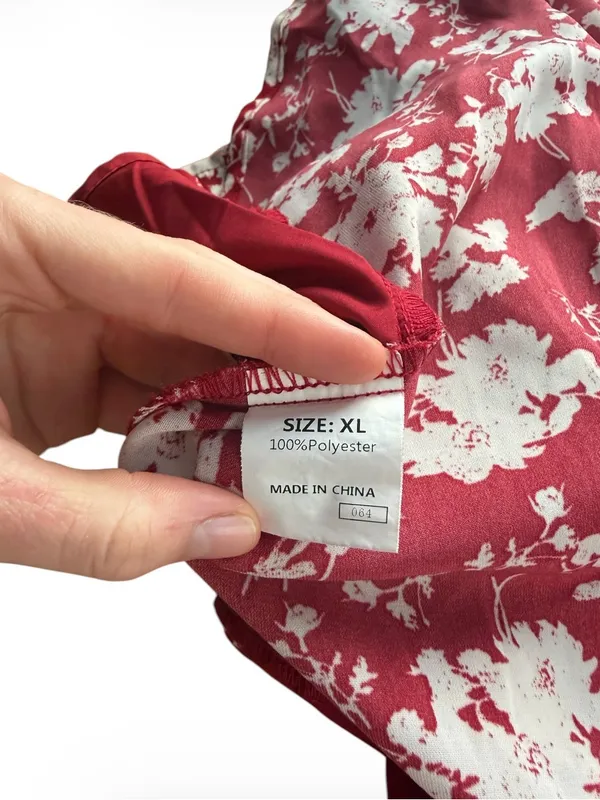 Dokotoo Women Size XL Red Floral Long Sleeve V-Neck Crochet Trim Babydoll Dress - Image 8