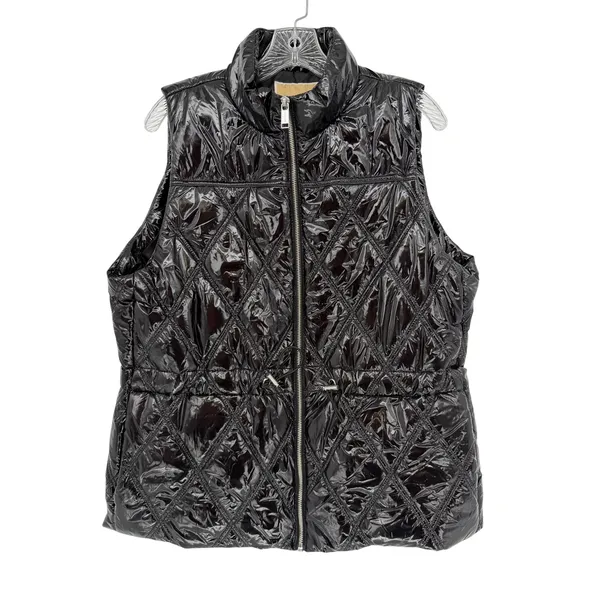 Michael Kors Quilted Puffer Vest Women Large Black Shiny Streetwear Luxe Winter - Image 3