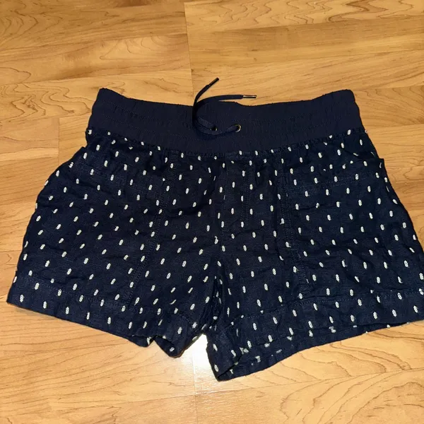 Athleta Size 6 Cabo Tide Linen 4" Inseam Shorts In Petite Diamond Navy Print‎ - Image 2