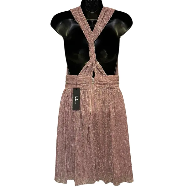 NWT Lulu's Ailey Skater Dress Pink‎ Metallic Mini - Image 2