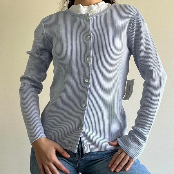 Pierre Cardin Baby Blue Rib Knit Nwt Cardigan - Image 7