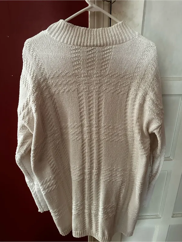 Vintage Carole Rogers Cable Knit Sweater Dress - Ivory 90s Cotton Made in USA - Image 4