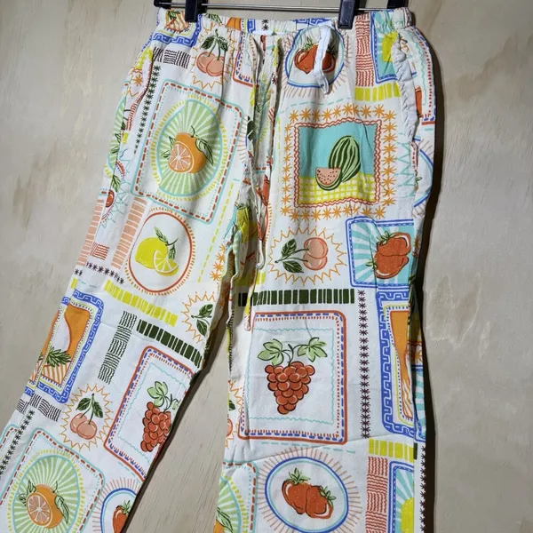 Cali 1850 Womens M Fruit Print Linen Blend Wide Leg Pull On Beach Resort Pants - Image 2