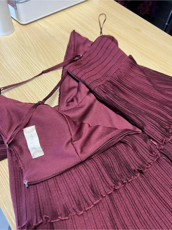 NWT Altar’d State Burgundy Pleated Tiered Mini Dress Size S - Image 14