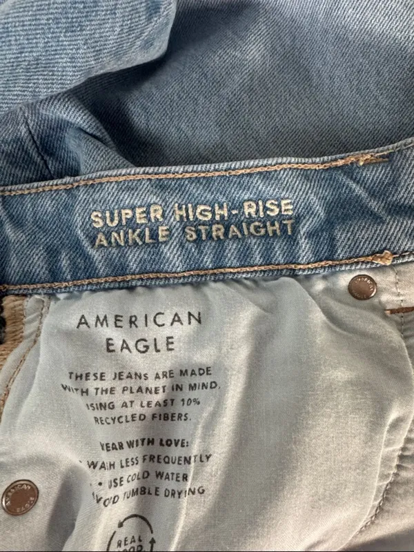 American Eagle  super High -rise Ankle Straight Blue Jeans EUC - Image 5