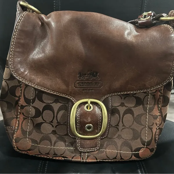 Coach Brown Leather and Canvas Shoulder Bag - Image 6