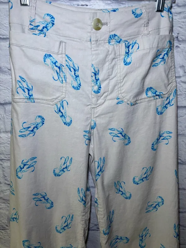 Maeve x Anthropologie Colette Blue Lobster Wide Leg High Rise Crop 25 Linen - Image 5