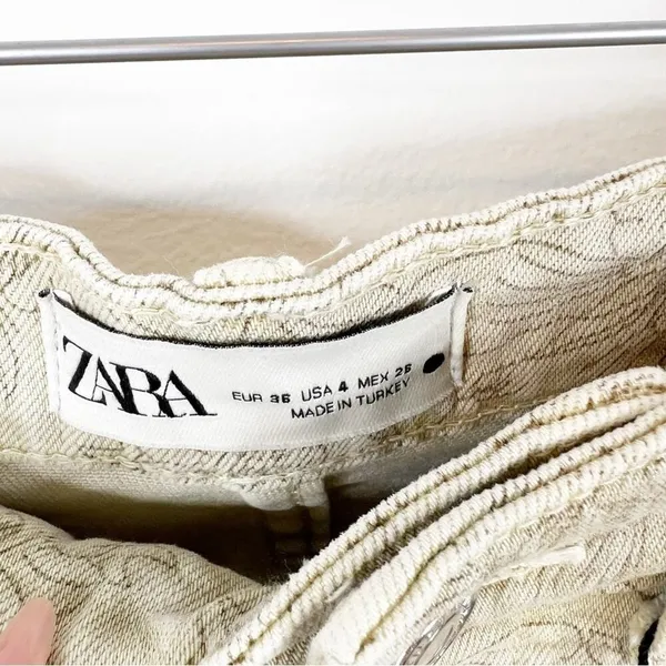 NWT‎ ZARA The Dreed Cropped Printed Flare Jeans Women's Size 4 Tan Cottagecore - Image 6