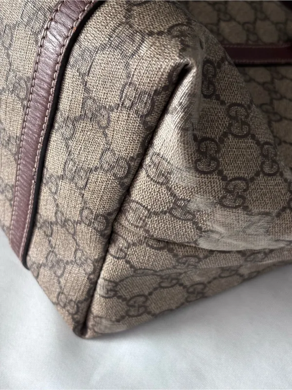Authentic Gucci GG Supreme Monogram Coated Canvas Brown Leather Large Tote Bag - Image 11